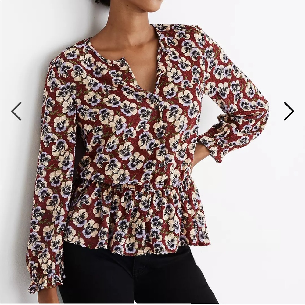 Madewell Pansy Floral Peplum Blouse
